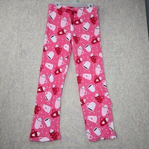 Bobbie Brooks Womens Pink Fleece Pajama Pants Coffee Cup Print Size S